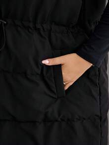 SHEIN CURVE+ Áo khoác mùa đông có mũ trùm đầu màu trơn cỡ lớn, tay dài dày dặn, áo khoác mùa đông/Mùa thu/Mùa đông - màu đen - Xem 10