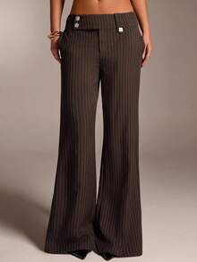 Avantive Fall/Autumn/Winter/Back To School/Country Concert/Concert/Going Out/Birthday/Halloween Costumes/Casual/Y2k/2000s/Y2k Y2k/90S/Sexy/Western Wear Women/Boho/Country/Club/Office /Cocktail/Vintage/Rave Festival/Funny/Classy/Old Money/Streetwear/Vacation/Country Concert/Work /Modest/National Day New Year Party Going Out Chic/Basic/Graduation/Polka Dot/Halloween/Low Rise Baggy Wide Leg Pants - Coffee Brown - View 3