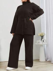 EURMUSE Solid Color Turtleneck Casual Sweater 2pcs/Set - Brown - View 6