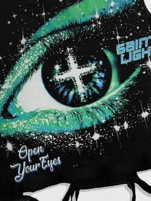 ROMWE MEN Street Life 朋克风格街头图案印花无袖圆领背心，饰有水钻和做旧细节，男士夏季 - 黑色 - 查看 4