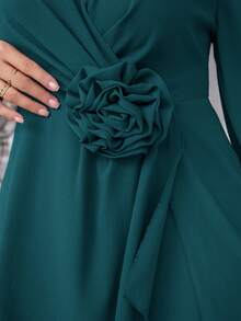 SHEIN Ellevyn Plus Size Chiffon Long Sleeve 2 Pieces Set, Autumn/Winter - Teal Blue - View 8