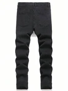 Manfinity LEGND Quần jean bó màu đen đính đá thời trang đường phố thường ngày dành cho nam - Màu xám đen - Xem 2