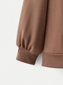 SHEIN EZwear 大码女式天使图案拉链卫衣，休闲日常穿着，秋冬女装 - 棕色 - 查看 4