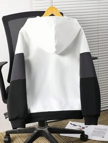 SHEIN Teen Boy Casual Loose Colorblock Patchwork Zipper Sweatshirt Jacket,White,Winter,Streetwear,Graduation,Comfortable Versatile Outings Fall Outwear Tops - Grey - View 2