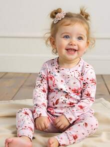 Cozy Pixies Baby Mädchen Floral Muster Eng anliegendes Pyjama Set - Langarm Top und Leggings mit Gummibund