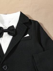 SHEIN 2pcs Baby Boys Elegant Formal Gentleman Suit Set, Including Long Sleeve Blazer Jacket With Fake Pockets And Elastic Waist Pants, No Shirt, No Bow Tie, Suitable For Spring/Autumn, 6 Months To 3 Years Old Boys, Formal Outfit For Wedding, Performance, Party, Birthday, Christmas, Graduation Fall Winter