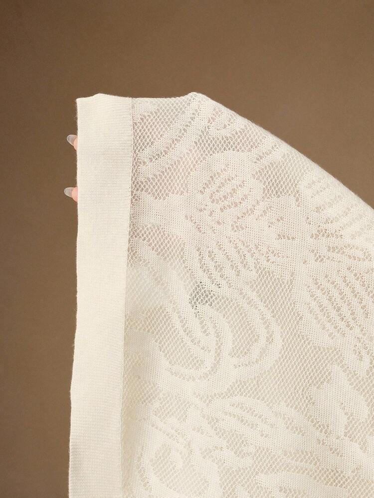 Plus Size Women's Elegant Romantic Vintage Asymmetrical Sheer Jacquard Knit T-Shirt Blouse, Christmas Sweater New Year Clothes