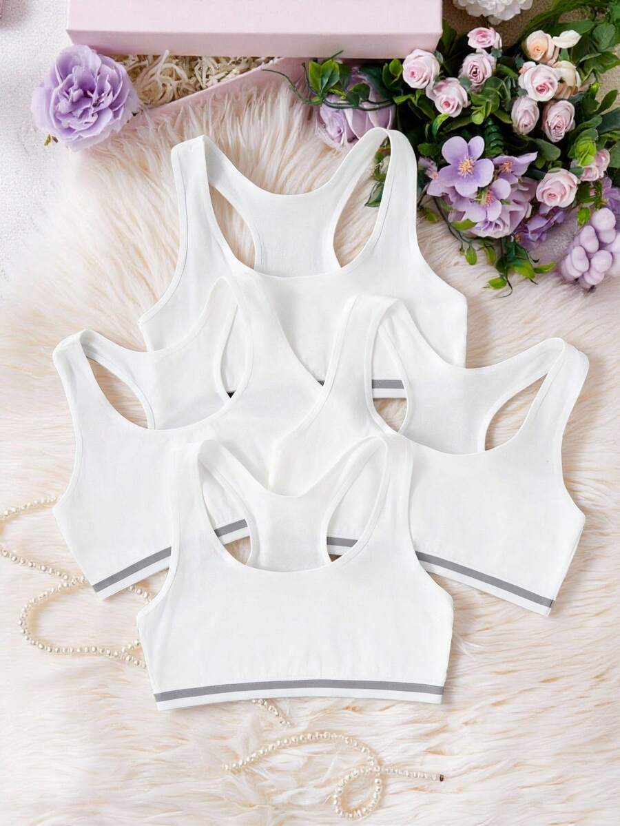 4 件套青少年女孩简约纯色黑色、粉色、白色吊带背心，适合青春期发育