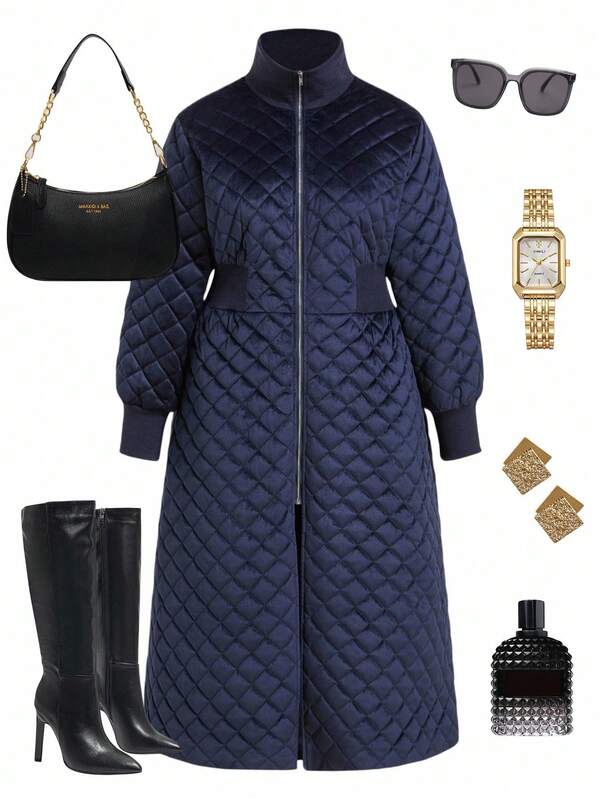 Ellevyn Damen Mantel in Große Größen, lange Länge, mit Taschen, Metallreißverschluss, tailliertes Design, Langarm, geeignet für Herbst & Winter Winterkleidung Damen Winterjacke Winterkleidung Damen Winteroutfits für Frauen Winteroutfit für Frauen