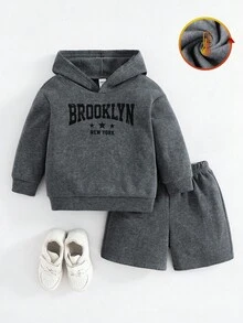 2 件儿童男童休闲字母图案连帽运动衫和运动裤运动服套装，适合学校、花园、海滩、生日、春季、夏季、秋季、冬季 - 深灰色 - 查看 6