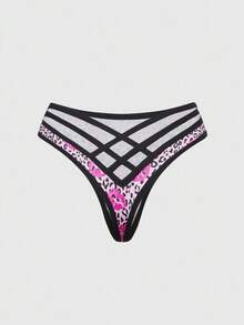 ROMWE J-Fashion 3pcs/Set Women's Leopard Print Lip Pattern Criss-Cross Thong Panties - Multicolor - View 8