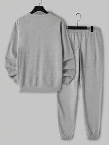RueChic Cotton Men Letter Graphic Sweatshirt & Sweatpants - Grey - View 2