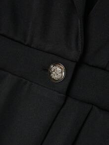 SHEIN Elenzya فستان أنيق للمكتب مع سترة ذات ياقة وأكمام طويلة وخصر مشدود للمرأة ذات الحجم الكبير باللون الأحادي - الأسود - مشاهدة 6