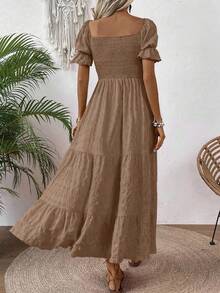 EMERY ROSE Đầm Maxi Dài Tay Phồng Họa Tiết Màu Trơn Cho Kỳ Nghỉ Hè Dành Cho Nữ - màu nâu - Xem 2