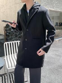 一件青少年男童时尚多功能连帽拉链外套，适合日常、户外活动和通勤穿着，秋冬季款 - 黑色 - 查看 3
