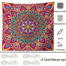 SHEIN 1件装数码印花户外遮阳帆，庭院遮阳篷，复古欧式曼陀罗花卉图案，防褪色，优质涤纶面料，结实耐用，配有4根绳子，可水洗，适合户外使用，如庭院、露营、海滩等，150克/平方米 - 彩色 - 查看 7