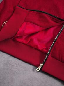 PAVTROS Manfinity Streetrush 男士街头时尚红色长袖拉链夹克，自由女神像音乐主题红色Y2K拉链夹克，秋冬款，Grunge风格 - 紅色 - 查看 5