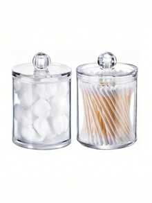 1pc/3pcs Transparent Acrylic Makeup Remover Pad Cleaning Swab Storage Box Desk Dressing Table Dustproof Toothpick Holder With Lid - Multicolor - View 5