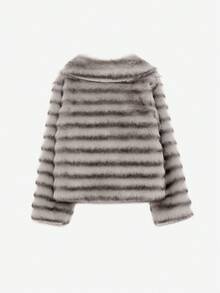 DAZY 时尚轻薄光滑蓬松领夹克，女士冬季外套 - 灰色 - 查看 9