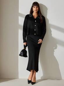 CLARA VERO Women Sweater Dress And Cardigan 2 Pieces Set - Black - View 4