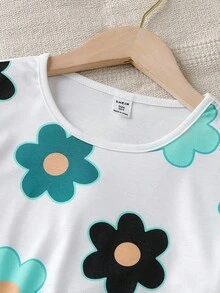 Sparklyn 女童度假休闲碎花宽松T恤+梭织纹理宽松裤套装 - 彩色 - 查看 4