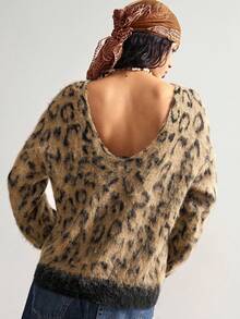 Bohemela 波西米亚风秋冬外套，女士复古红色豹纹斜肩宽松针织套头衫V领毛绒毛衣，西部乡村风格音乐会度假装，适合度假、日常穿着、返校季、圣诞节、新年等场合。 - 黃色 - 查看 6