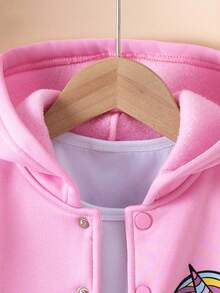 Elladie kids 女童独角兽扎染印花连帽棒球夹克 秋冬独角兽服装夹克 带帽夹克 女童连帽衫 女童卡通夹克 - 粉色 - 查看 4