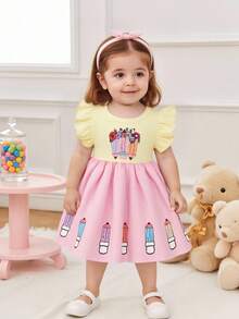 SHEIN Baby Girl Summer Floral Print Sleeveless Patchwork Dress, Cute Ruffled Hem Casual Princess Dress For Outdoor - Multicolor - View 1