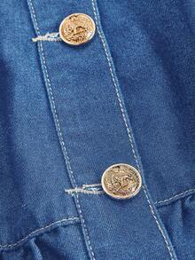 SHEIN MOD 女式休闲修身短袖牛仔衬衫，蓝色 - 中等水洗藍 - 查看 3