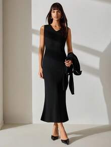 CLARA VERO Women Sweater Dress And Cardigan 2 Pieces Set - Black - View 3