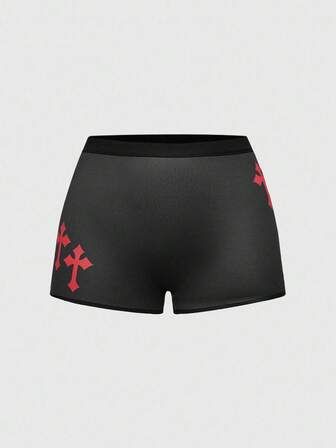 1pc Gothic Cross Pattern High Stretch Briefs