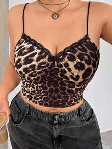 SHEIN EZwear 大码女式可爱上衣蕾丝拼接简约休闲无袖上衣，女士冬装 - 彩色 - 查看 1