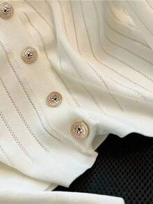 GlowEve 法式V领单排扣仿口袋修身短款针织开衫，春秋 - 白色 - 查看 5