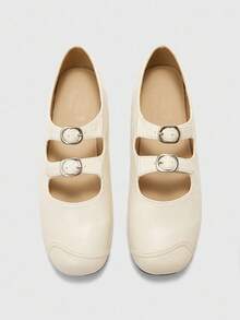 CUCCOO BIZCHIC New Lacquered Square Toe Flat Shoes For Office Commute, Spring/Autumn - Beige - View 2