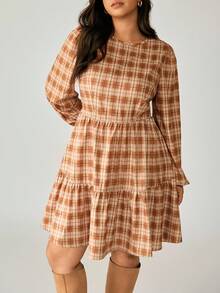 SHEIN LUNE Plus Size Ruffled Plaid Dress Fall Cloth For Women - Multicolor - View 7