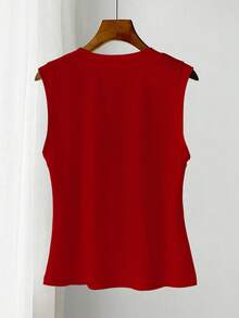 GlowEve 女式时尚新款优雅无袖纯色针织背心，夏季 - 紅色 - 查看 2
