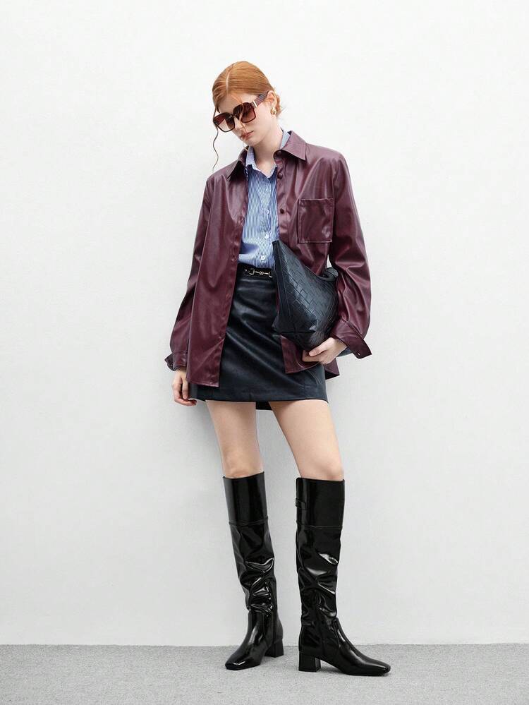 CUCCOO BIZCHIC Women's Pointed Toe Glossy High Heel Boots, Fashionable For Daily Wear