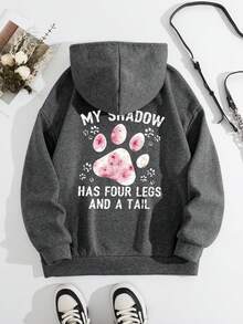 INAWLY Women's Casual Dog Paw & Letter Print Sweatshirt, Long Sleeve Pullover For Autumn/Winter, Christmas - Dark Grey - View 2