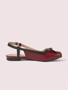 CUCCOO DOLLMOD Zapatos planos de mujer con puntera cuadrada, decoración de mariposa en color burdeos y negro