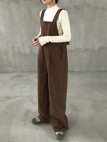 FRIFUL 女士纯色宽松休闲连体裤，带吊带，适合机场旅行，时尚秋季工装裤