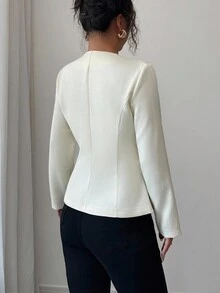SHEIN Unity 女士优雅通勤法式金属纽扣夹克 - 杏色 - 查看 2