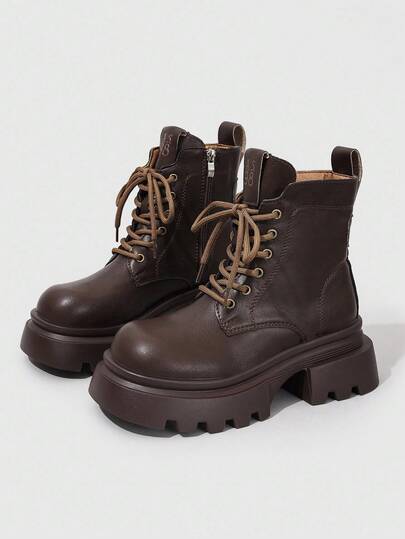 ROMWE Fairycore บู๊ตข้อเท้าสตรีพร้อมซิปด้านข้างและเชือกผูกด้านหน้า, บู๊ตสั้นแบบเป็นกันเอง สำหรับฤดูใบไม้ร่วง คริสต์มาสและเทศกาลปีใหม่