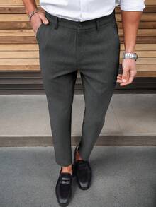 Manfinity Mode Quần tây nam màu trơn đơn giản và đa năng - màu đen - Xem 5