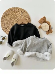 2 件女婴可爱百搭休闲针织保暖长袖运动衫，秋冬