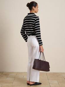 Airaco Women's Casual Commuter Striped Long Sleeve Top, Spring/Autumn Fall Cloth For Women - Black - View 3