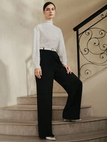 Anewsta 女士优雅串珠网眼长袖衬衫