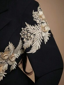 Radiana Plus Size Women's Fall & Winter,Spring&Summer Elegant Gorgeous Glamorous Sexy 2pcs/Set Luxurious Gold Thread Embroidery 3D Flower Embellishment Commuter Style Blazer Suit And Flared Pants Set Black Pants Suit Women Elegant 2 Piece Set Pant Suit Set,Suitable For High Street,Urban,Sexy Office Siren Coquettish,Cruise Attire,Commuting,Business,Retro,Vintage,Party,Resort,Outing,Old Money,Richly Layered,Date Night,Gathering,Minimalism,Birthday,Formal Event,Gyaru,Ibiza,Nashville,Break,Modest,Chic,Casul - Black - View 2