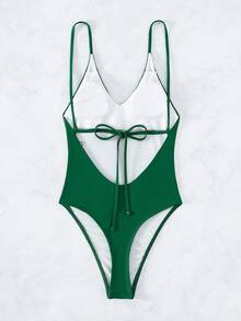 Oceva Summer Beach Plain One Piece Swimsuit - Army Green - View 2