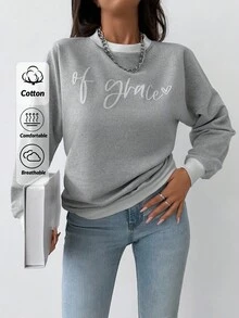 EURMUSE Letter Graphic Drop Shoulder Sweatshirt