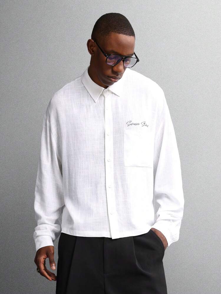 Long Sleeve Linen Shirt With Point Collar